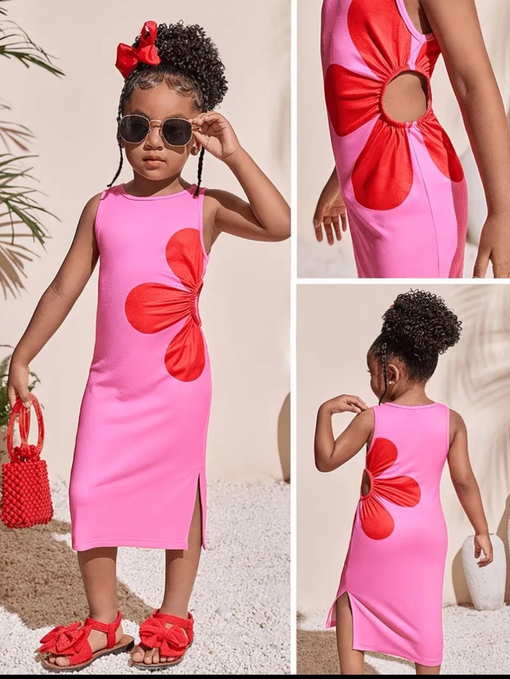 Target Girls' Pink One-Piece Swim Dress with Red Floral Cutout